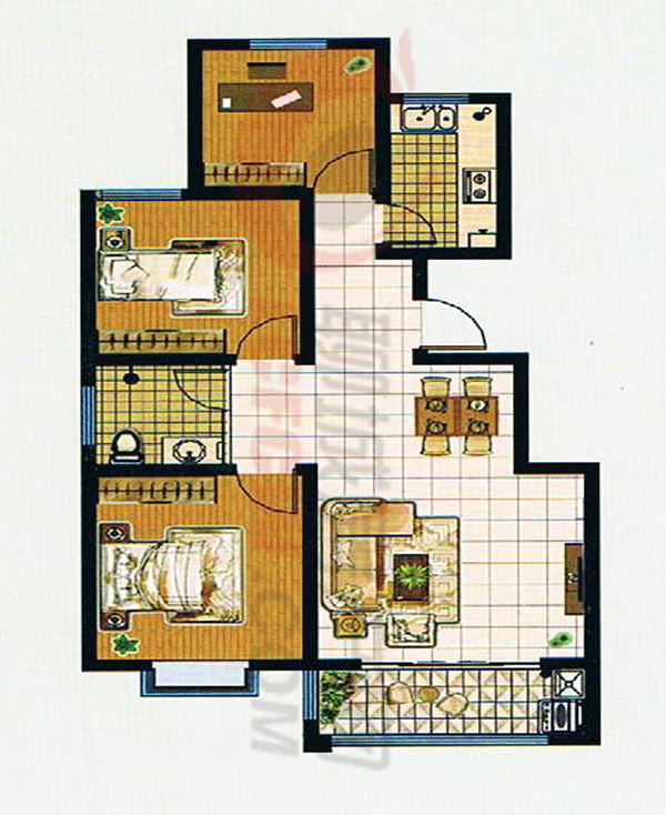 95平米三室两厅一卫户型图